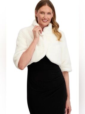 Laundry by Shelli Segal Ivory Faux Fur Bolero Shrug | Size S | Like New